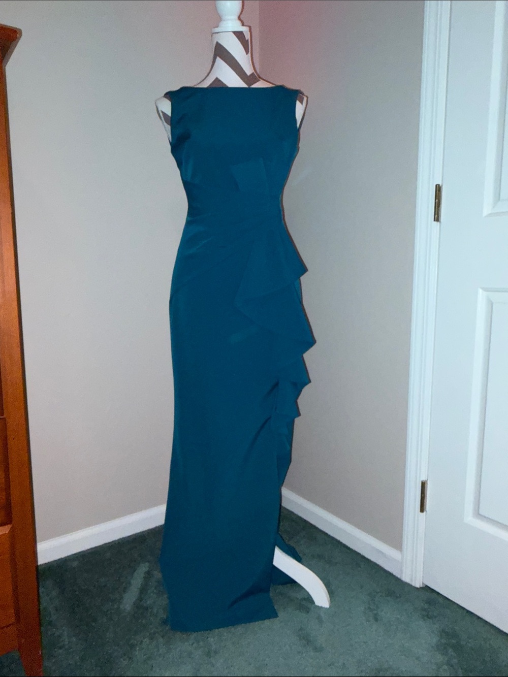 Eliza J Teal Sleeveless Maxi Dress with Cascade Ruffle